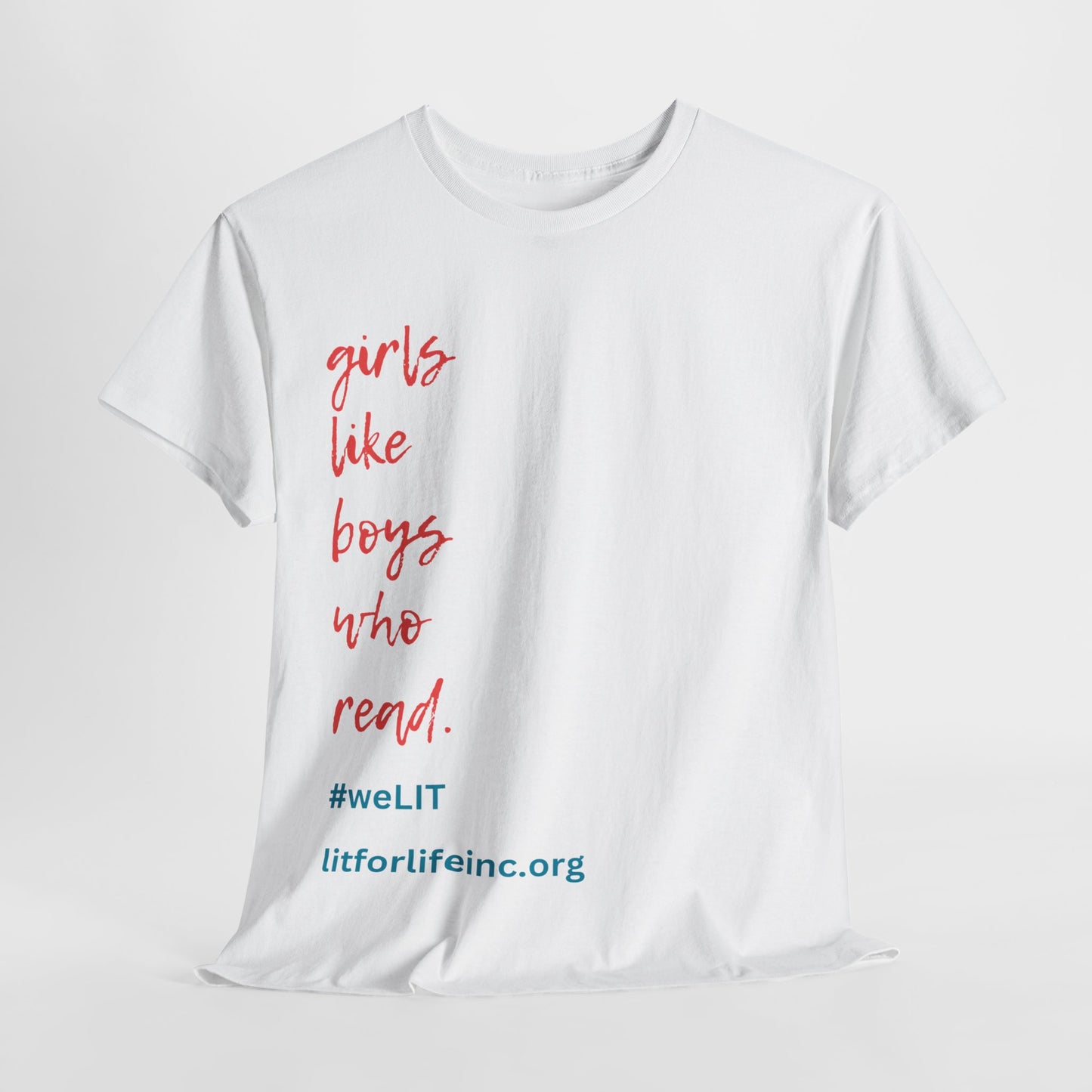 [D8] ‘Girls Like Boys Who Read’ #weLIT Girls Casual Tee