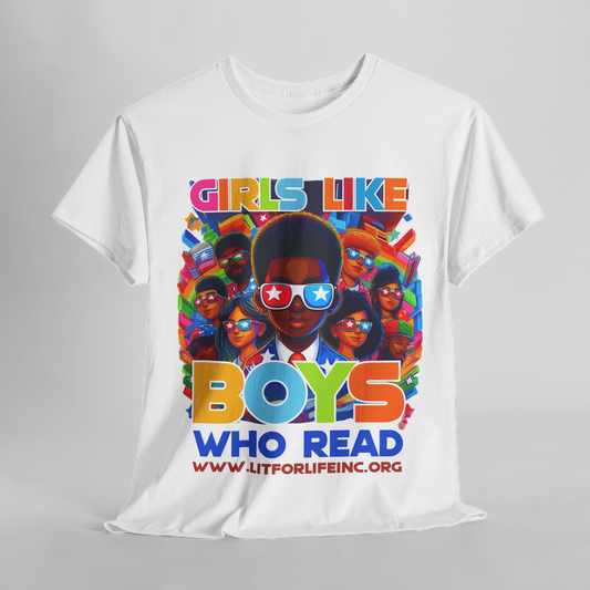 [D8.1] ‘Girls Like Boys Who Read’ Girls Casual Tee